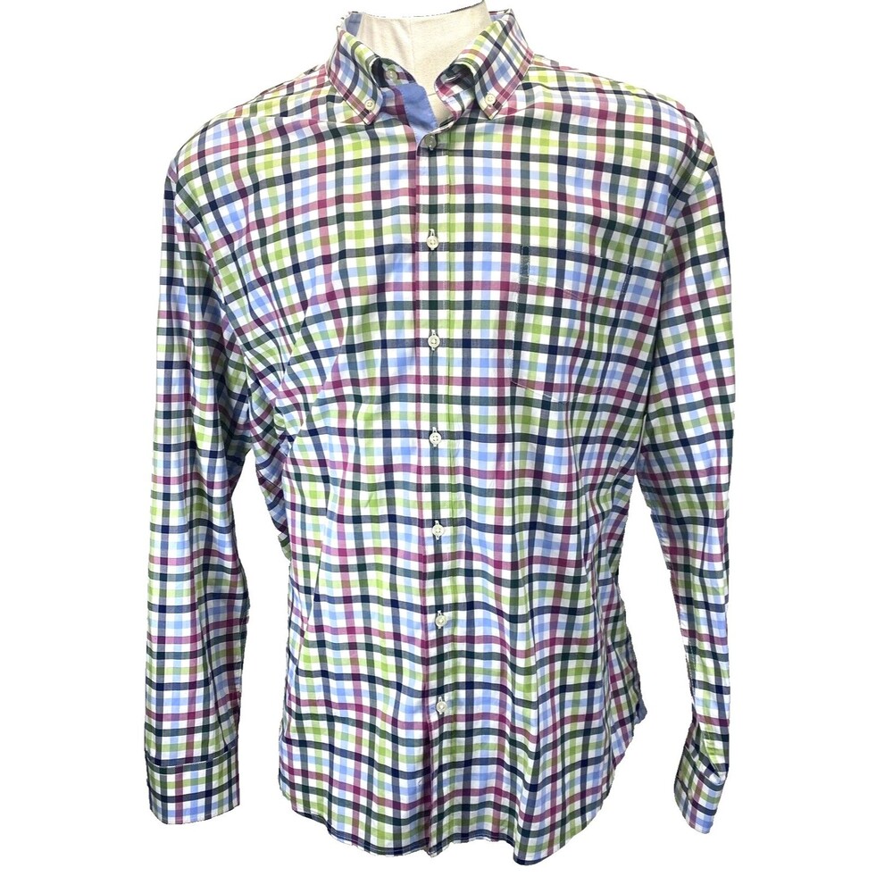 Christian Berg Shirt Mens 3XL Eqyptian Cotton Gingham Button Up/Down Long Sleeve